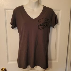 Metal Mulisha Gray V-Neck Skeleton & Angel Wings